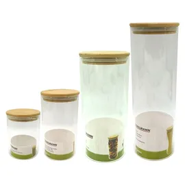 Fackelmann 4er-Set Glasaufbewahrungsbehälter – FACKELMANN – Natur – Bambusdeckel - Braun/Transparent