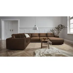 Wohnlandschaft ANDAS "Hobro U-Form", braun, B:348cm H:80cm T:270cm, Luxus-Microfaser Lederoptik (100% Polyester, Struktur grob (100% Polyester), Samtoptik (100% Polyester), Sofas, in 3 Bezugsqualitäten in vielen Farben, Design by Morten Georgsen