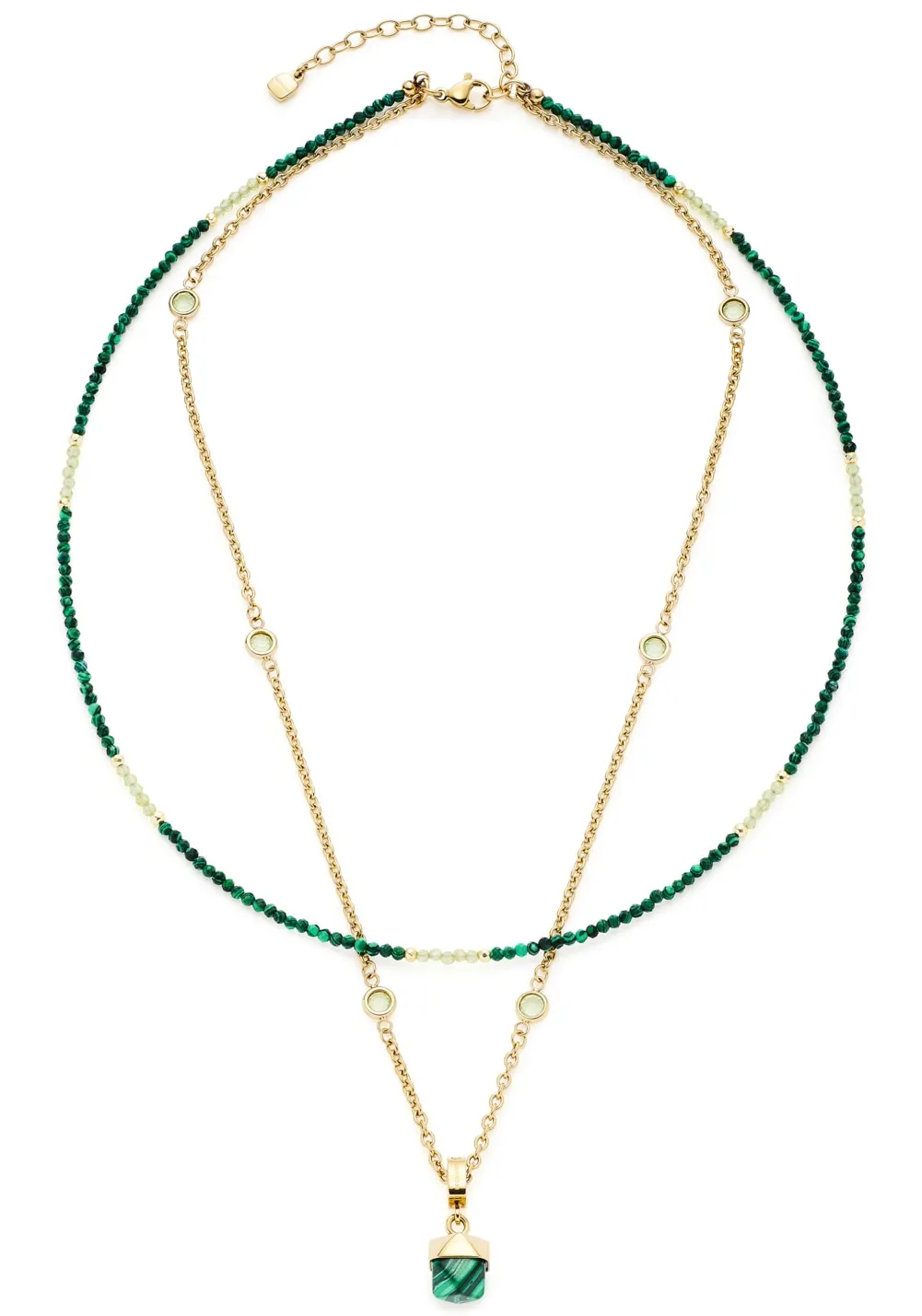 LEONARDO Kette mit Anhänger »Halskette Valea, 021767«, mit Malachit, Glasstein - mit Glasperle LEONARDO gelbgoldfarben-grün-weiß