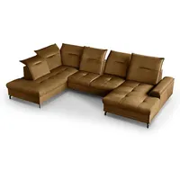 Beautysofa Polsterecke Bruno U, U-Form Polsterecke XXL, Sitztiefenverstellung, verstellbaren Kopfstützen gelb