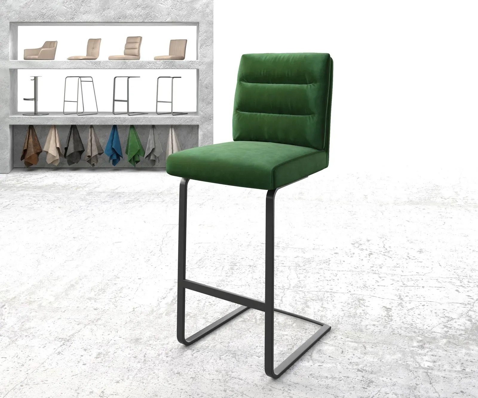 DELIFE Chaise-de-bar Pela-Flex velours vert chaise cantilever métal plat, Chaises de bar