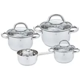 Gustav Voss Topf-Set Kochtopfset Induktions-Kochtopf Topfset, Edelstahl (Kochset, 7-tlg., 1 x Stielkochtopf, 3 Kochtöpfe Ø 16/Ø 20/Ø 24 cm), Literskala, Glasdeckel, Induktion