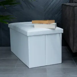 Intirilife Sitzbank 78x38x38 cm in OPALIN WEISS - Sitzwürfel mit Stauraum und Deckel aus Kunstleder mit Polsterknöpfen - Sitzcube Fußablage Aufbewahrungsbox Truhe Sitzhocker