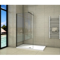 Aica Sanitär Duschwand Walk In Dusche 90cm Duschabtrennung 10mm NANO Glas Duschtrennwand 200cm Höhe mit Schwarzen Anbauteilen