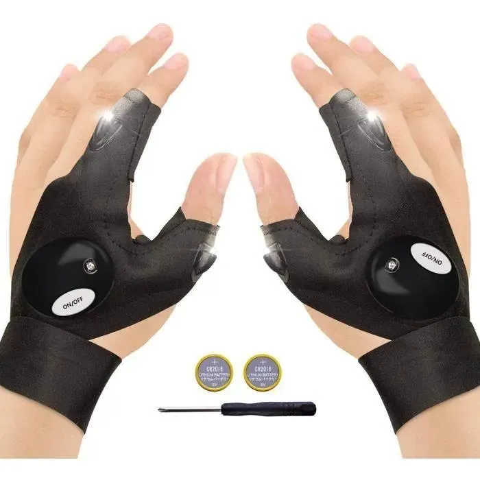 LAMPE DE POCHE FILOWA Gants de Pêche Extérieur Gants de Lampe de Poche LED sans Doigts Noir pour Réparer 49