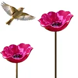 FOUTP Bunte Metall Blumenstecker mit Vogeltränke und Bienenstation Wetterfeste Gartenstecker Deko für Außen Garten Rasen und Blumenbeet (2PCS Rosenrot)