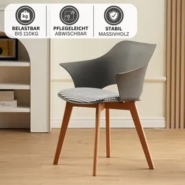 Albatros Esszimmerstuhl, Grau Kunststoff, 64x76x57 cm, Esszimmer Stühle, Esszimmerstühle 4er Set AALBORG, - Beine aus Buche Massiv-Holz, Skandinavisches Retro-Design, bequemer Schalenstuhl - Eleganter Küchenstuhl, Stuhl für Esstisch