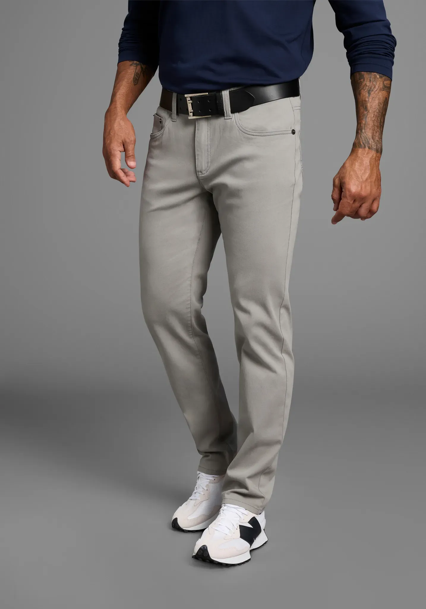 5-Pocket-Hose MAN'S WORLD, Herren, Gr. 32, N + U Gr, grau, Obermaterial: 98% Baumwolle, 2% Elasthan, comfort fit lang, Hosen 5-Pocket-Hose, Stretchhose mit Dehnbund, Topseller