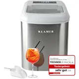 Klamer Eiswürfelmaschine, 10 Eiswürfel in 7-9 Minuten, 15 kg Eiswürfel pro Tag, 2 Eiswürfelgrößen, 2,1 L Wassertank, 120 W Ice Maker mit Eisschaufel - Weiß