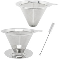 2Pcs Edelstahl Kaffeefilter,Liwein Handfilter aus Edelstahl Papierloser Kaffeefilter mit Reinigungsbürste Pour Over Kaffeefilter Dauerfilter für Camping Reisen Outdoor Edelstahl Kaffeefilter