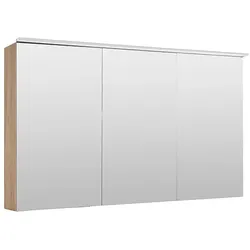 Spiegelschrank Lossa mit LED-Aufsatzleuchte, 3 Türen, asteiche cortina, 1200 x 750 x 194 mm