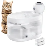 Katzenbrunnen Kabellos mit Bewegungsmelder Batteriebetrieb 4400mAh - Happy & Polly Trinkbrunnen für Katze Kabellos 2,2L mit Kabellos Pumpe Leiser Betrieb für Katze und Kleine Hunde, 2 Filter