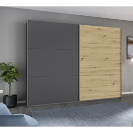 Rauch Schwebetürenschrank RAUCH "AURELIO Kleiderschrank Garderobe TOPSELLER OTTO ́s CHOICE", grau (graumetallic, eiche artisan), B:261cm H:210cm T:59cm, Holzwerkstoff, Schränke, Schwebetürenschrank, 3 verschiedene Ausstattungsvarianten Griffe aus Metall MADE IN
