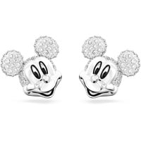 Swarovski Disney Mickey Mouse Ohrstecker, Weiße und Rhodinierte Damenohrringe mit Strahlenden Swarovski Kristallen