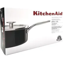 KitchenAid Steel Core Enamel Stielkasserolle mit Deckel (18cm/2l), deutsche Emaille, Induktionsgeeignet, backofenfest, spülmaschinenfest, Onyx Schwarz