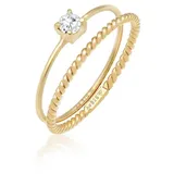 Elli Solitärring Zirkonia Gedreht Twisted Set (2 tlg) 925 Silber goldfarben 52 mm