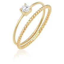 Elli Solitärring Zirkonia Gedreht Twisted Set (2 tlg) 925 Silber goldfarben 52 mm