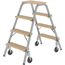 MUNK Stahl-Holz-Tritt mit Brems-Bockrollen 4 Stufen