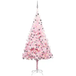 vidaXL Künstlicher Weihnachtsbaum mit LEDs & Kugeln Rosa 210cm PVC