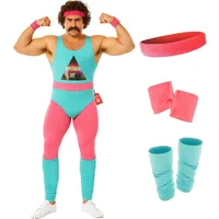 Fun Shack Aerobic Kostüm Herren, Aerobic Outfit 80er Herren, 80er Jahre Outfit Männer, Junggesellenabschied Kostum, Halloween Kostüm Männer, Karneval & Fasching, M
