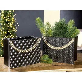 Gilde Vase Rom Keramik schwarz Handtaschenform 25,5 cm breit Dekoration Wohnaccessoire Geschenkidee Inneneinrichtung