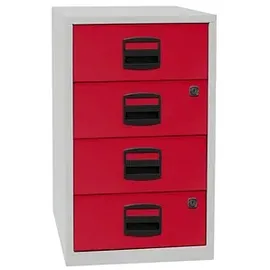 BISLEY Home Standcontainer lichtgrau, kardinalrot 4 Auszüge Kunststoff-Muldengriff schwarz 41,3 x 40,0 x 67,2 cm