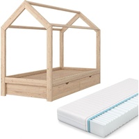 VitaliSpa Kinderbett Hausbett Schubladen Bett Holz Kinderhaus weiß 90x200 cm