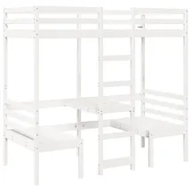 vidaXL Hochbett mit Schreibtisch & Stühlen 75 x 190 cm Kiefer massiv weiß
