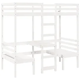 vidaXL Hochbett mit Schreibtisch & Stühlen 75 x 190 cm Kiefer massiv weiß
