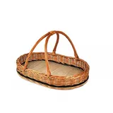 PM24 MyBer® Tablett Serviertablett Korb aus Weide für Obst Brot Gebäck Weidentablett Weidenkorb Tragekorb Tragetablett Maße B/T/H: 44/30/8cm(25cm mit Henkel) braun Handarbeit K2-137