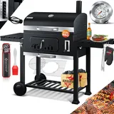 Kesser KESSER® Grill Grillwagen XXL Holzkohlegrill mit Deckel, Rädern, Edelstahl-Griff, Grillrost und Thermometer 8 Spieße mit Tasche &