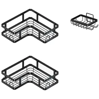 BlingBin Duschregal 2/3 Stück Seifenhalter Dusche Badezimmerregal Duschgelhalter, 3 Stück 3-tlg., Duschregal ohne Bohren für Badezimmer Duschkörbe Shower Organizer schwarz 24 cm x 6 cm