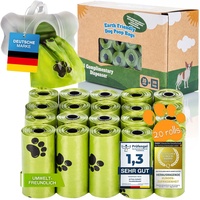 BI0 Hundekotbeutel mit Spender Kompostierbare Kotbeutel für Hunde mit Hundekotbeutelspender 100% Biologisch abbaubare Hundebeutel mit Leinen Halter (300 Beutel: 20 Rollen + 1 Spender)
