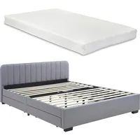 [en.casa] Polsterbett Nofrenna mit Matratze 140x200 cm Leinen Grau