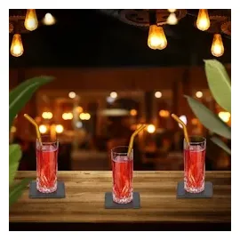 Relaxdays Schiefer Untersetzer, 10er Set, eckige Glasuntersetzer, 10x10 cm, Raclette- & Getränkeuntersetzer, anthrazit