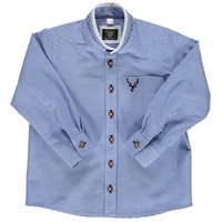 OS-Trachten Trachtenhemd Smaku Jungen Langarmhemd mit Hirsch-Stickerei auf der Brusttasche blau 86/92