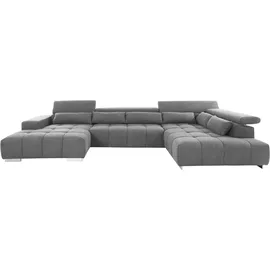 Cotta Wohnlandschaft COTTA "Orion U-Form, B: 409 cm", grau (anthrazit), B:409cm H:73cm T:225cm, 100% Polyester, Sofas, Wohnlandschaft, mit Kopfteilverstellung & 6 Nierenkissen