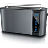 Arendo Toaster, 2 lange Schlitze, für 4 Scheiben, 1500 W, Langschlitz, Brötchenaufsatz, Wärmeisoliertes Gehäuse, Display, Touch, grau - Grau