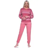 Normann Pyjama Damen Frottee Schlafanzug mit Bündchen in elegantem Streifendesign rosa 56/58