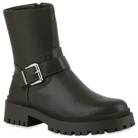 Stiefelparadies Damen Biker Boots in Olivgrün,