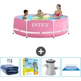 Intex Schwimmbecken mit rundem Rahmen – 244 x 76 cm – Rosa – im Lieferumfang enthalten Accessoire CB8 - Intex