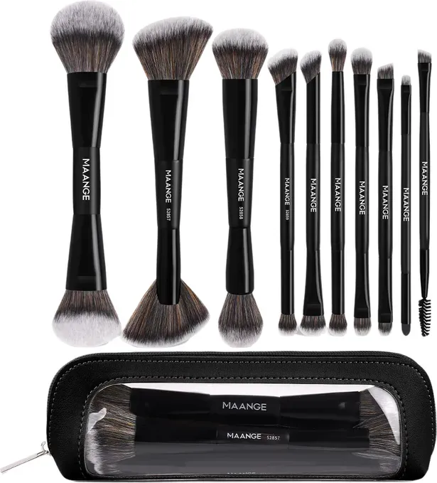MAANGE 10pcs Double-Headed Multifunctional Makeup Brush Set Black