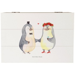Mr. & Mrs. Panda Dekokiste Hochzeitspaar Pinguin – Weiß – Geschenk, Kiste, Schatzkiste, Holzkist (1 St) weiß Ø 0 cm x 22 cm x 12 cm