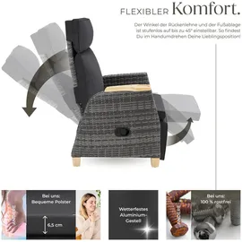 Tectake tectake® Rattansessel, mit Aluminiumgestell, verstellbare Rückenlehne und Fußablage, dicke Polsterung, 68,5 x 67 - 128 x 87 - 104 cm