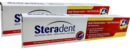 Pack Van 2 Steradent Haftcreme Extra Stark Anti Essensreste Tube 75g