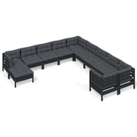 vidaXL 11-tlg. Garten-Lounge-Set mit Kissen Schwarz Kiefernholz