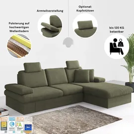 sit&more Ecksofa SIT & MORE "Moreno L-Form, B: 247 cm", grau (hellgrau), B:247cm H:82cm T:171cm, 95% Polyester, 5% Polyamid, Sofas, Ecksofa, mit Armteilverstellung, optional Bettfunktion