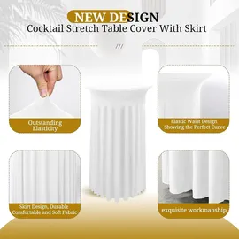 luxuskollektion 2er-Set Weiße Stehtisch Hussen Stretch Tischdecke Runder