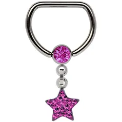 Brustwarzenpiercing ADELIA ́S "Piercing  Piercing Brustpiercing", Damen, pink, Titan, modisch, Piercings, Titan Brustpiercing D-Ring + 5 mm Klemm-Kugel mit Kette + Stern pink