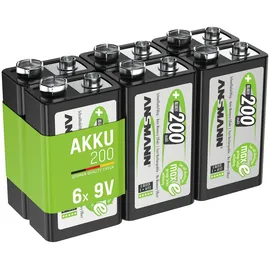 Ansmann Akku 9v 200mah E-block Nimh 1,2v – 1000x Wiederaufladbar (6 Stück) - Ansmann